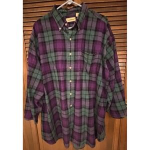 LL Bean Heavyweight Flannel Shirt XXL Tall Purple Green Plaid Chamois Cotton